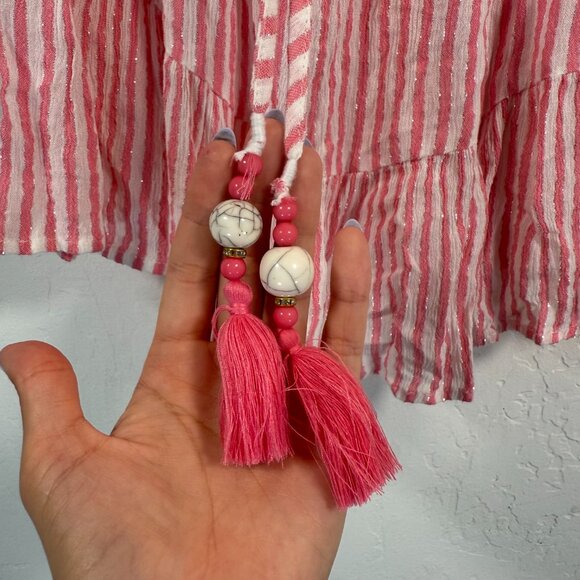 NWT Blue Island Pink White Metallic Striped Off The Shoulder Mini Dress Size S - Picture 4 of 11